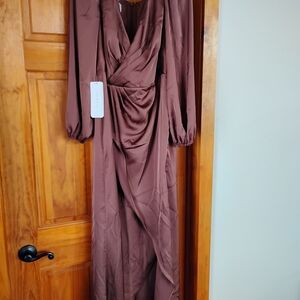 Azazie Chocolate Long Sleeve Dress